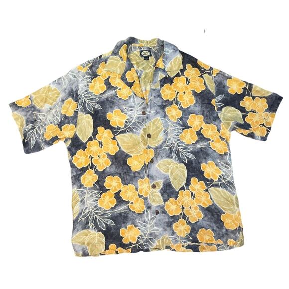 Tommy Bahama Yellow and Gray Floral Shirt - Picture 1 of 4